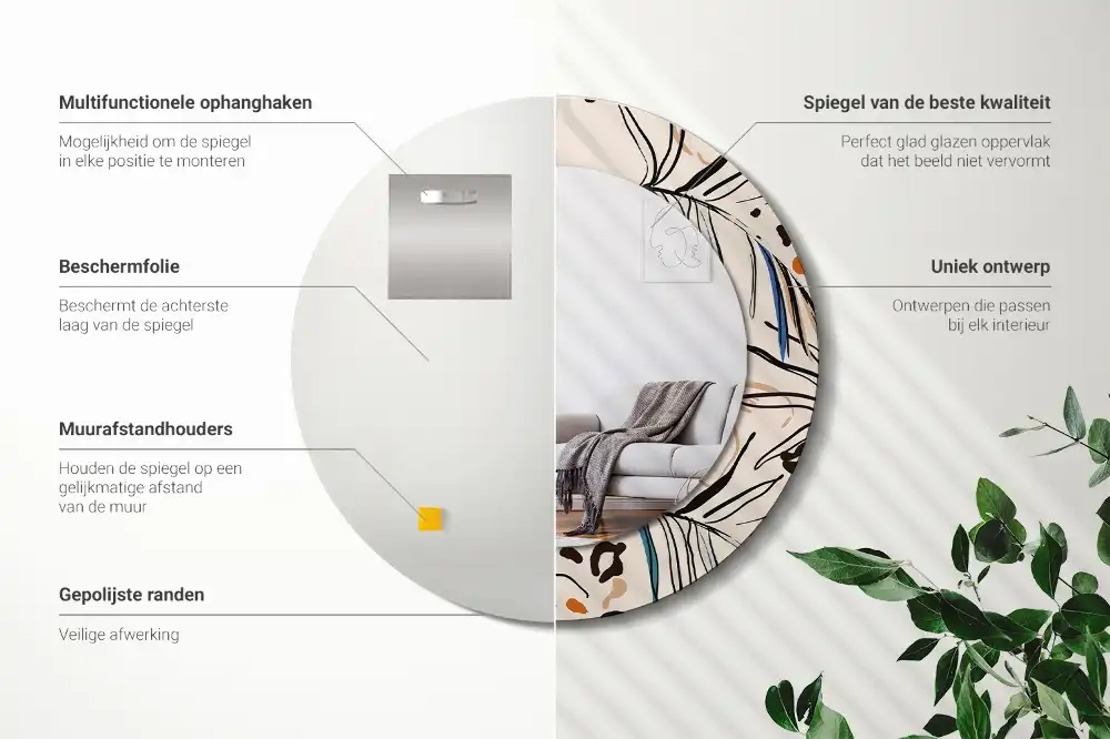 Specchio circolare stampato Fiori con motivo giungla