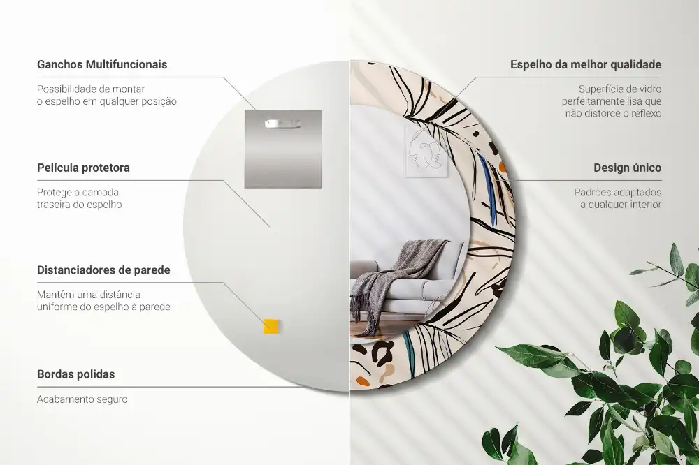 Specchio circolare stampato Fiori con motivo giungla
