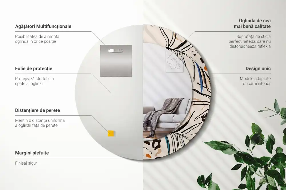 Specchio circolare stampato Fiori con motivo giungla