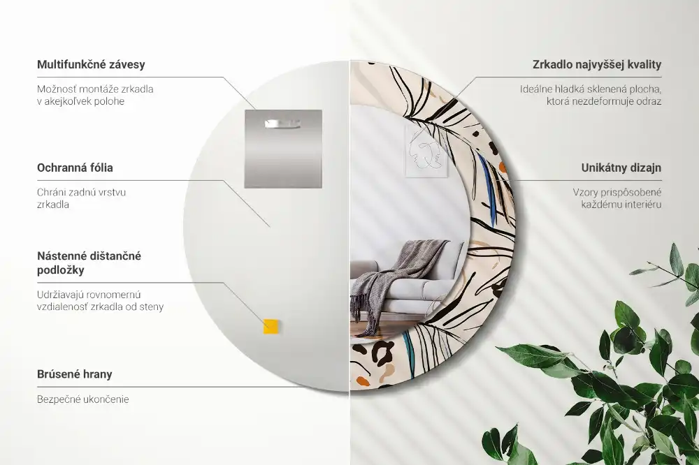 Specchio circolare stampato Fiori con motivo giungla