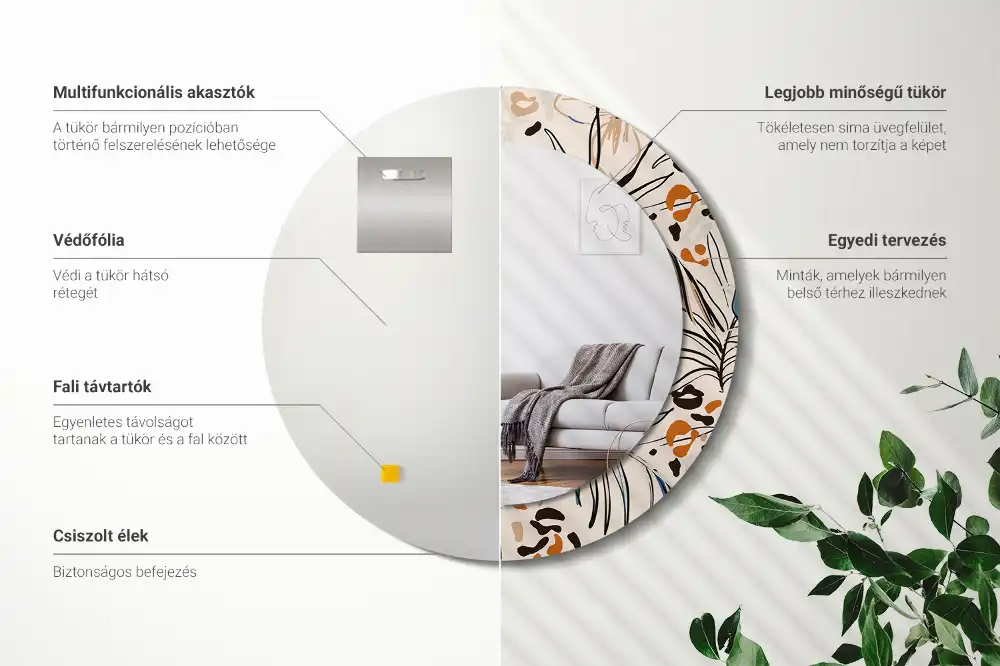 Specchio circolare stampato Fiori con motivo giungla