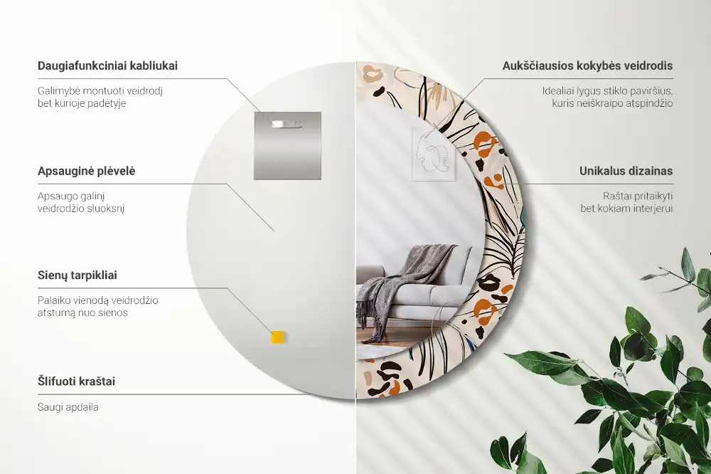 Specchio circolare stampato Fiori con motivo giungla