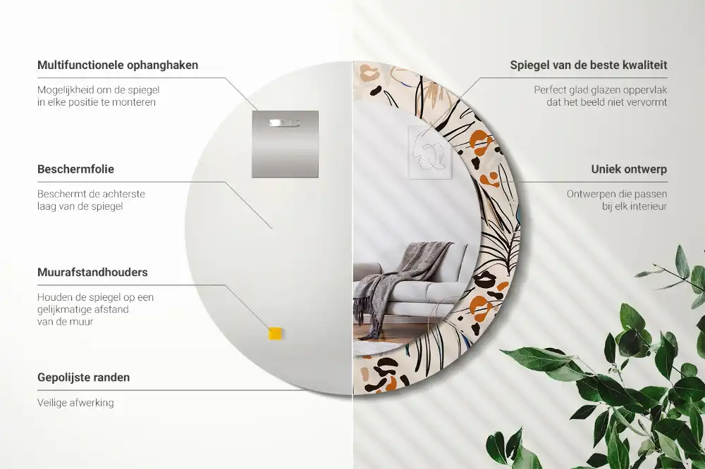 Specchio circolare stampato Fiori con motivo giungla