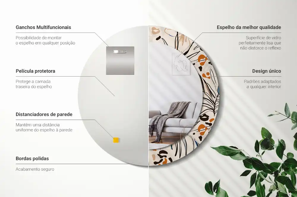 Specchio circolare stampato Fiori con motivo giungla