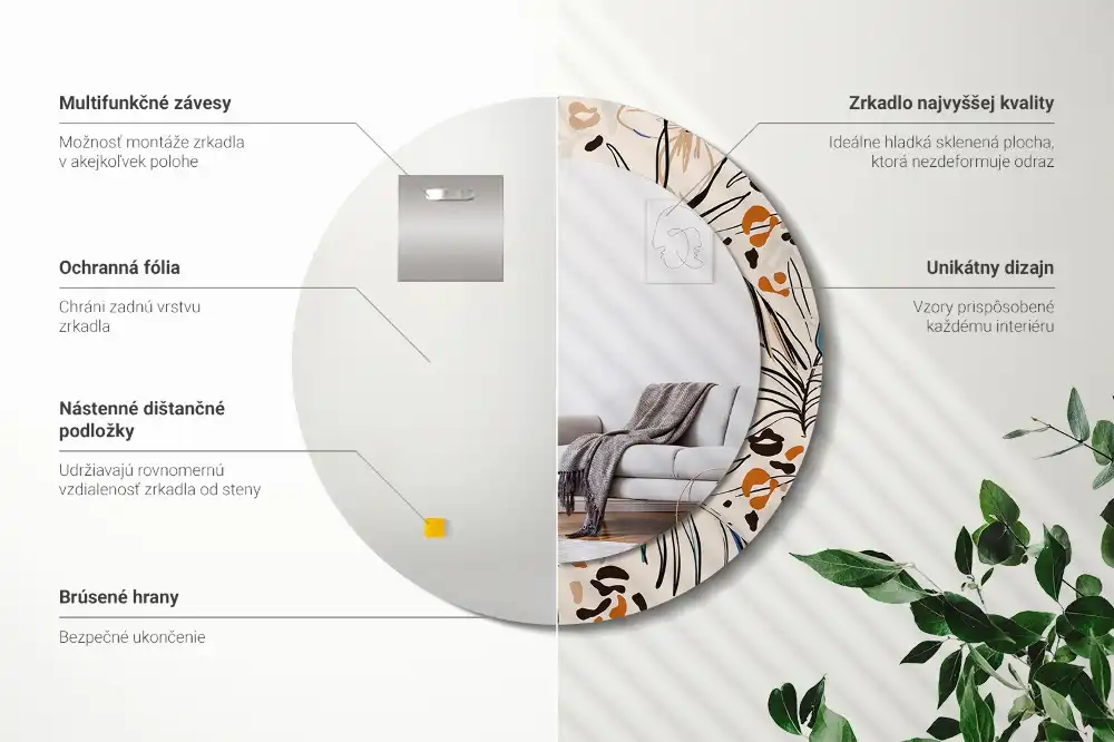 Specchio circolare stampato Fiori con motivo giungla