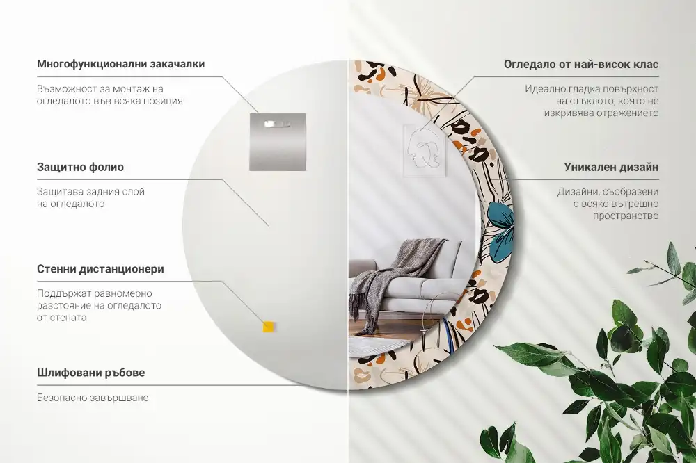 Specchio circolare stampato Fiori con motivo giungla