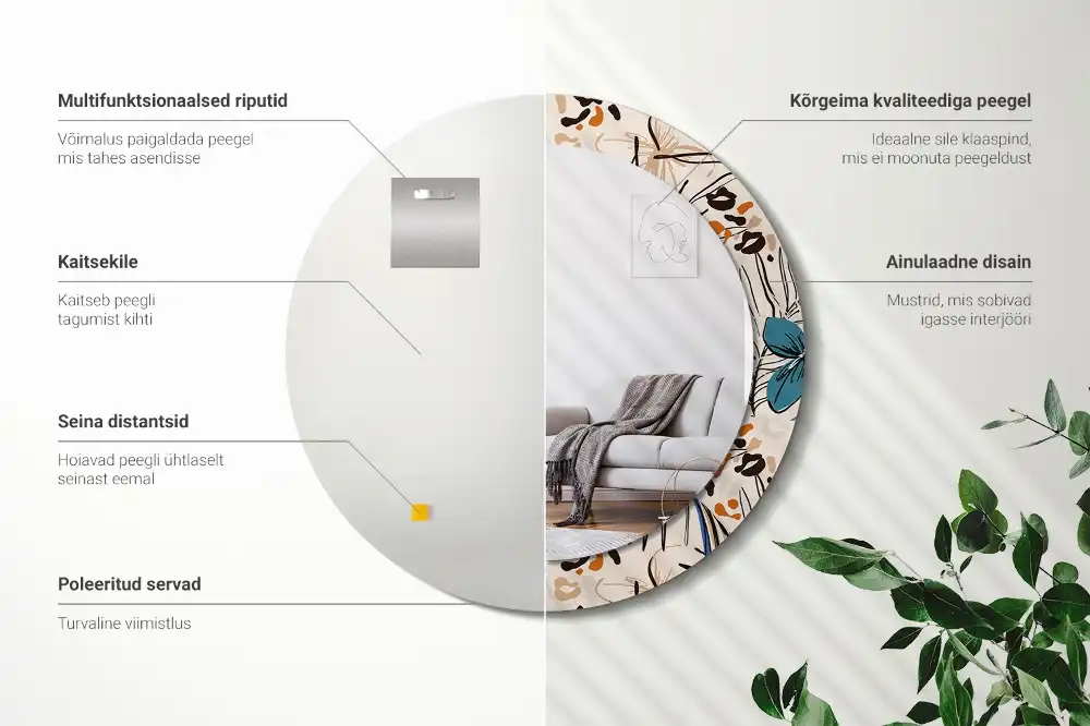 Specchio circolare stampato Fiori con motivo giungla