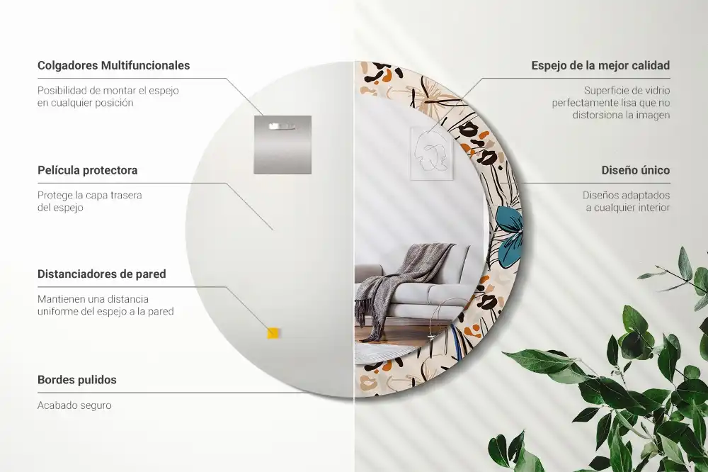 Specchio circolare stampato Fiori con motivo giungla