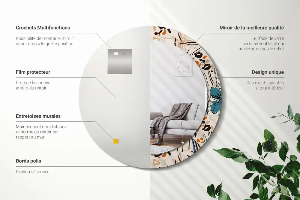 Specchio circolare stampato Fiori con motivo giungla
