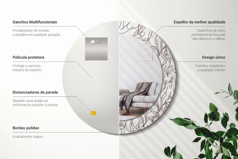 Specchio circolare stampato Volti dalle linee