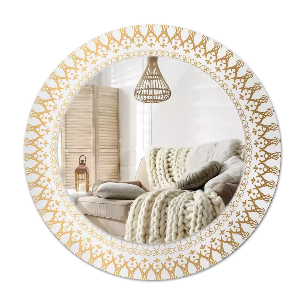 Specchio rotondo con cornice stampata mandala indiano