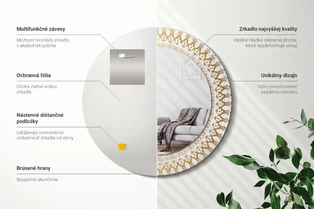 Specchio rotondo con cornice stampata mandala indiano