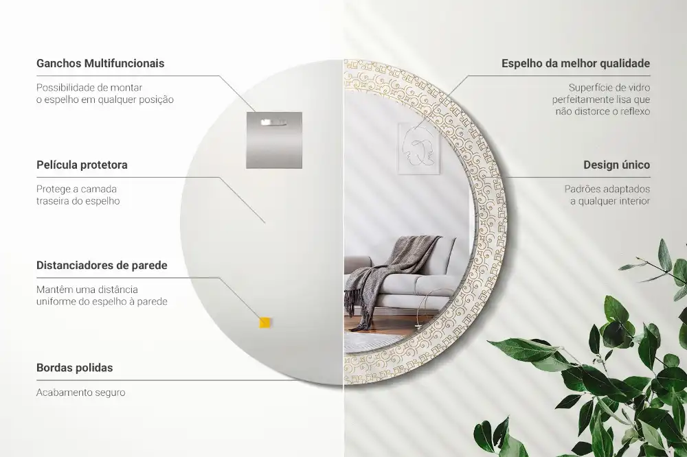 Specchio rotondo con cornice stampata mandala indiano