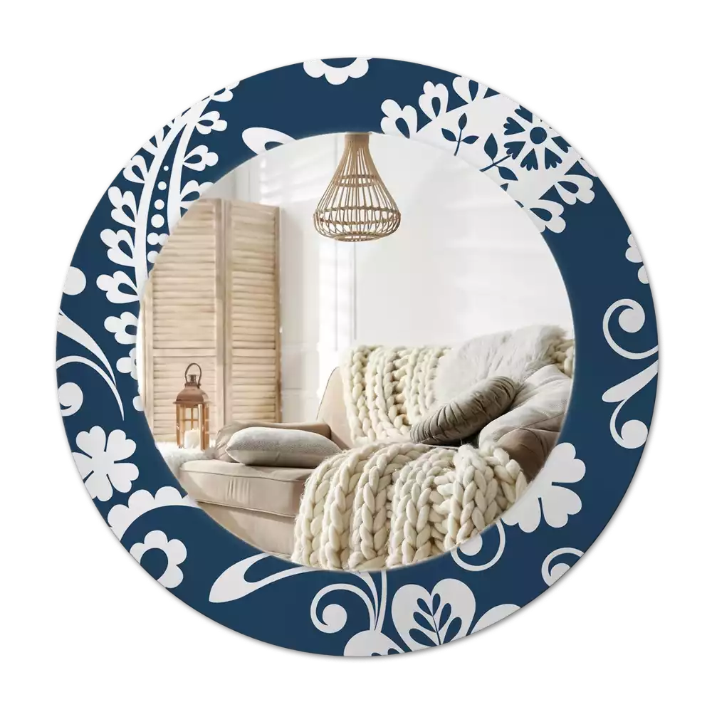 Specchio rotondo con cornice stampata Composizione Paisley