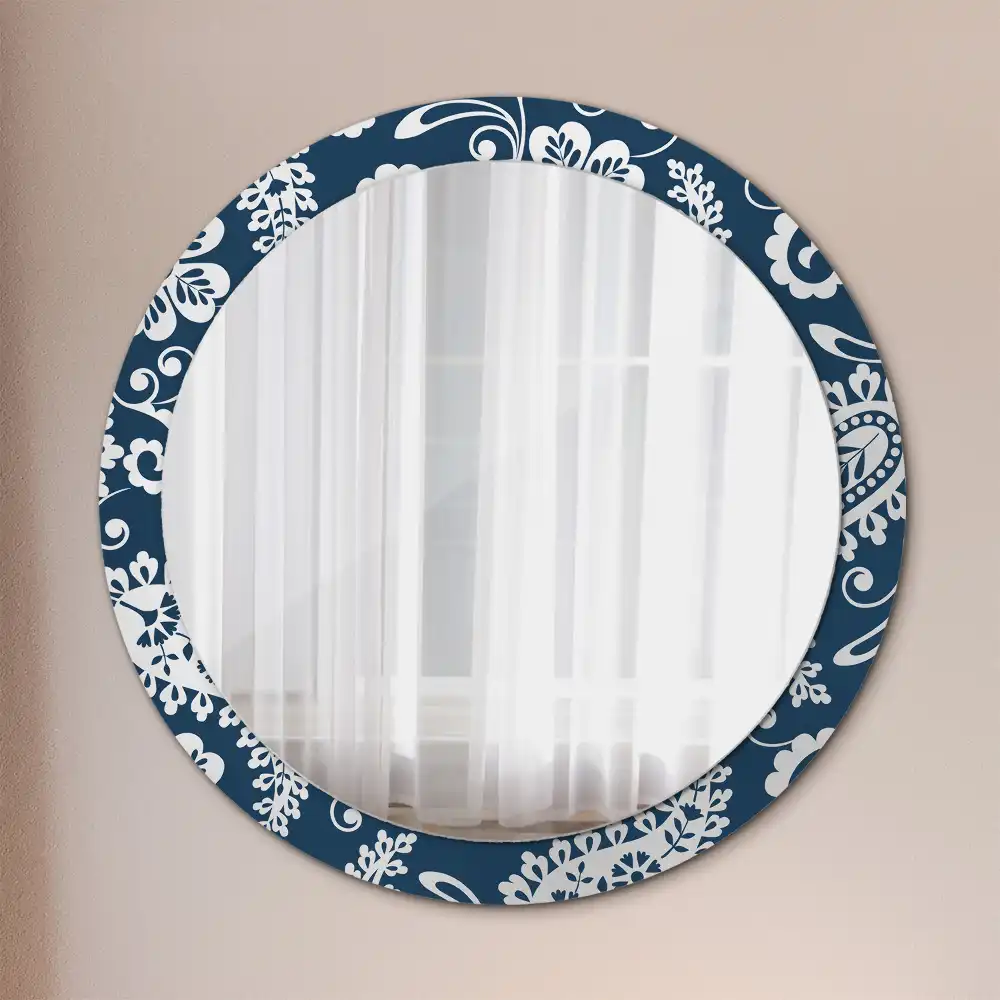 Specchio rotondo con cornice stampata Composizione Paisley
