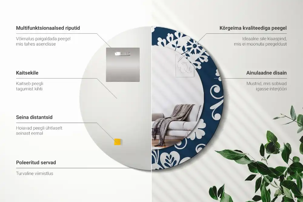 Specchio rotondo con cornice stampata Composizione Paisley