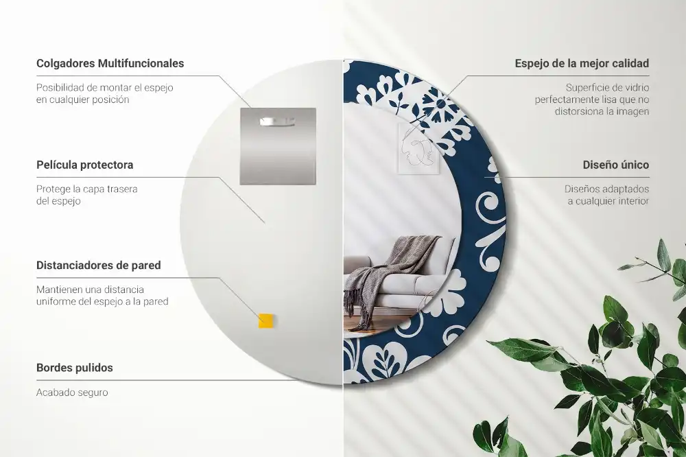 Specchio rotondo con cornice stampata Composizione Paisley