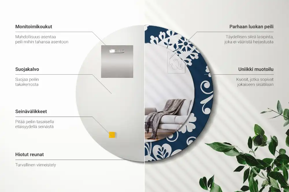 Specchio rotondo con cornice stampata Composizione Paisley