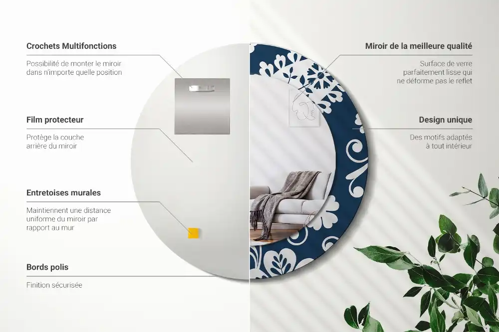 Specchio rotondo con cornice stampata Composizione Paisley