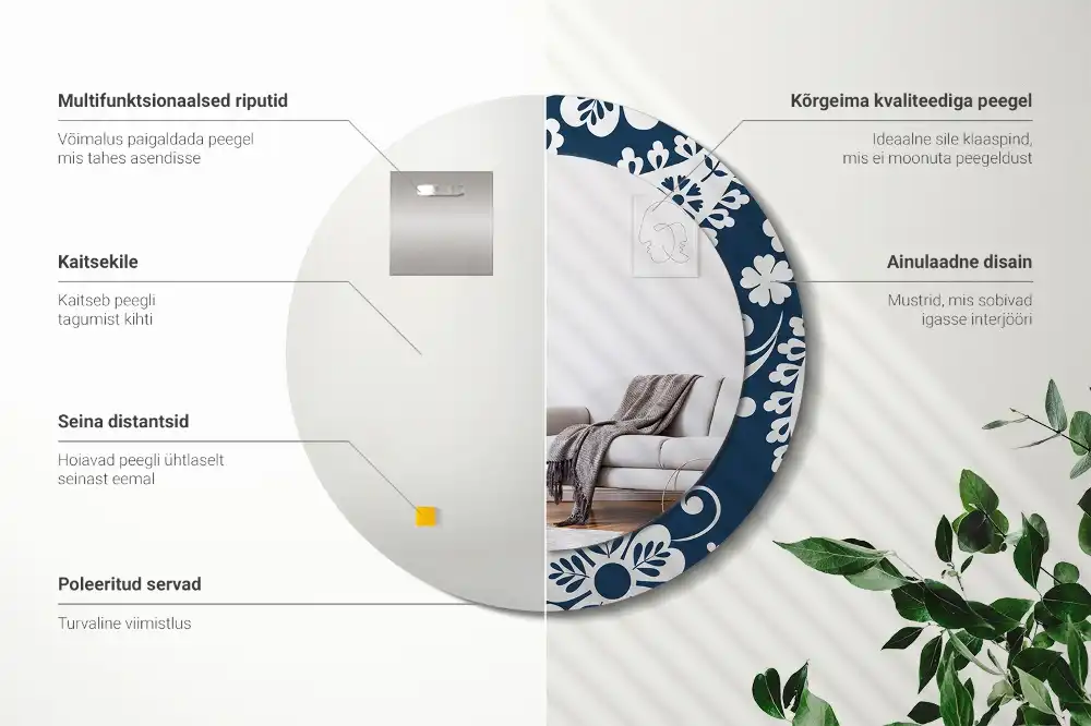 Specchio rotondo con cornice stampata Composizione Paisley