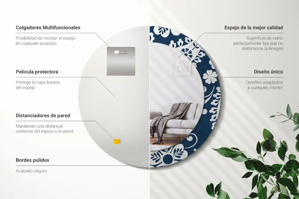 Specchio rotondo con cornice stampata Composizione Paisley