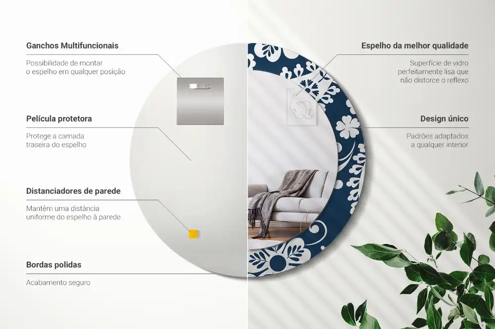 Specchio rotondo con cornice stampata Composizione Paisley