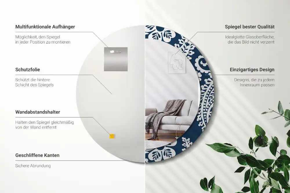 Specchio rotondo con cornice stampata Composizione Paisley