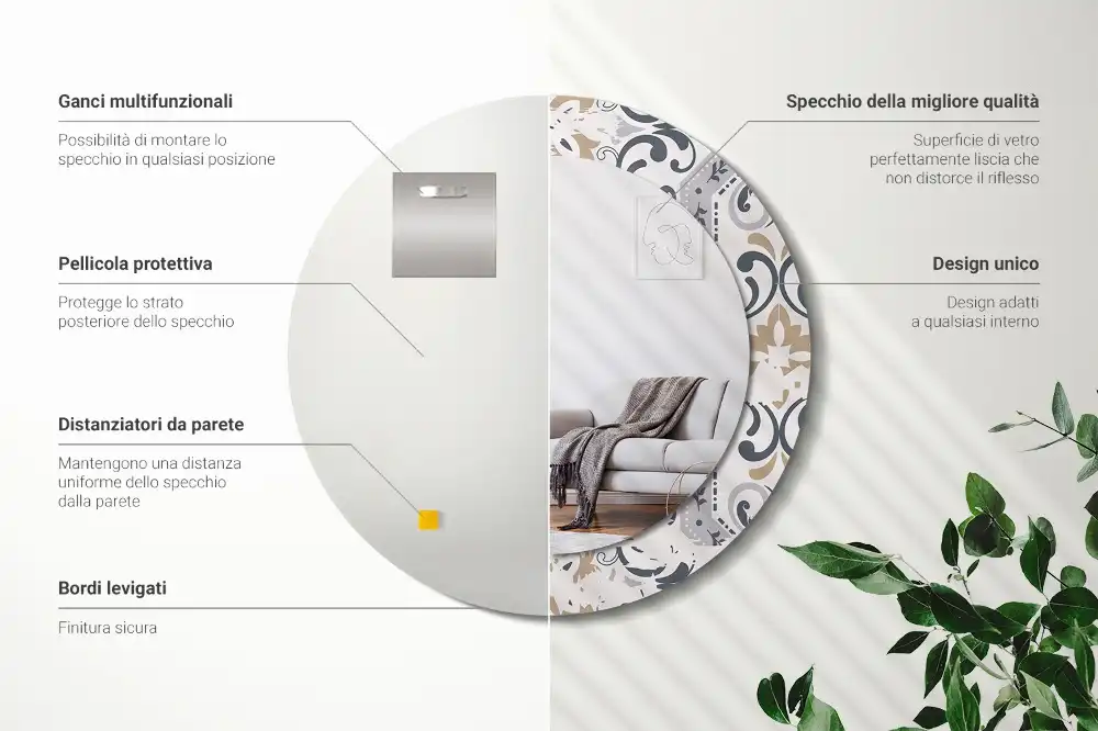 Specchio circolare decoro Piastrelle retrò