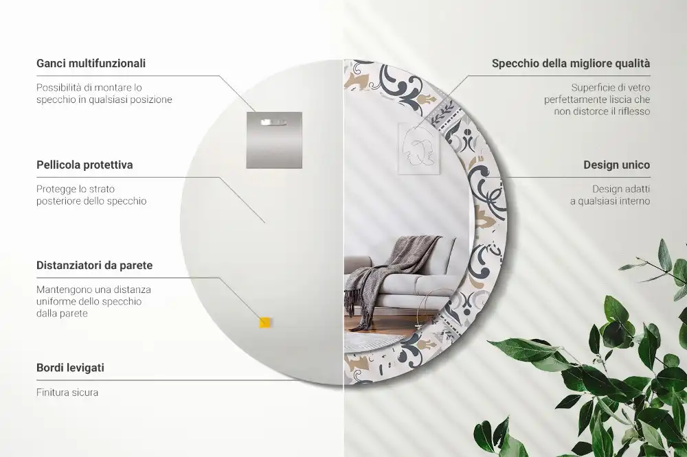 Specchio circolare decoro Piastrelle retrò