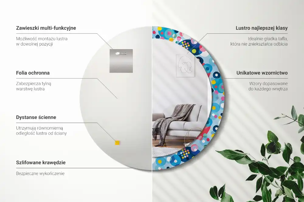 Specchio circolare stampato Ruote colorate