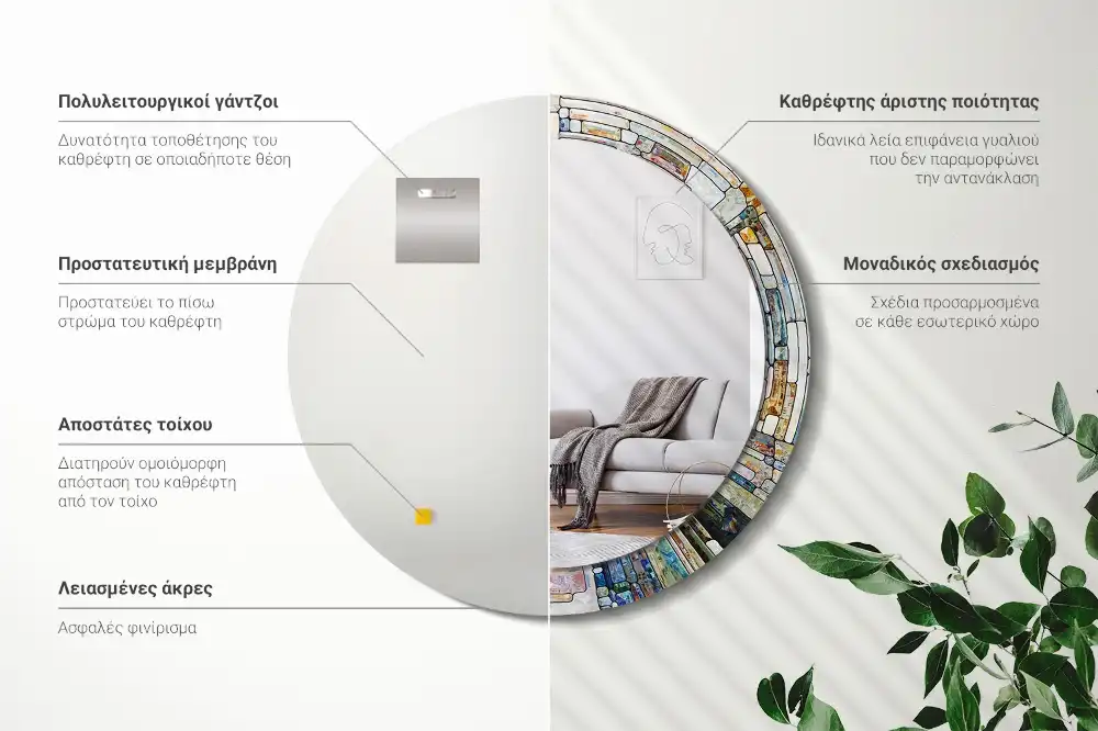Specchio rotondo con cornice stampata Vetrate colorate