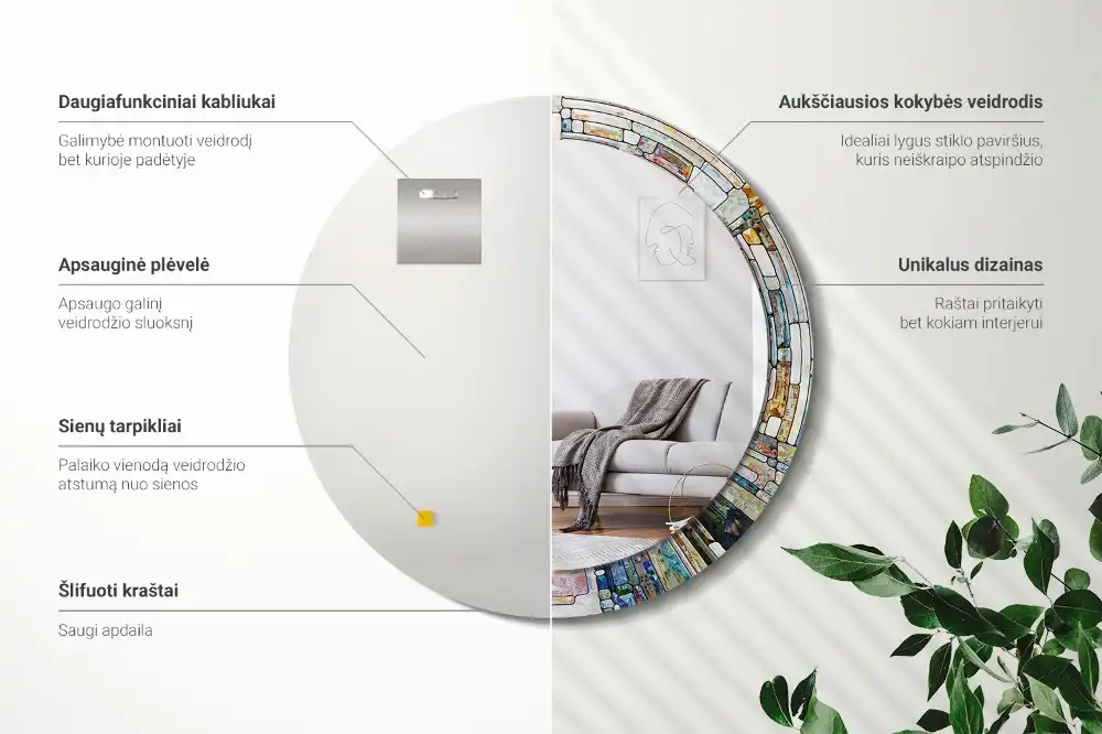 Specchio rotondo con cornice stampata Vetrate colorate