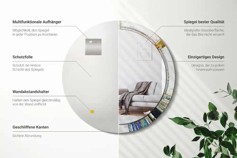 Specchio rotondo con cornice stampata Vetrate colorate