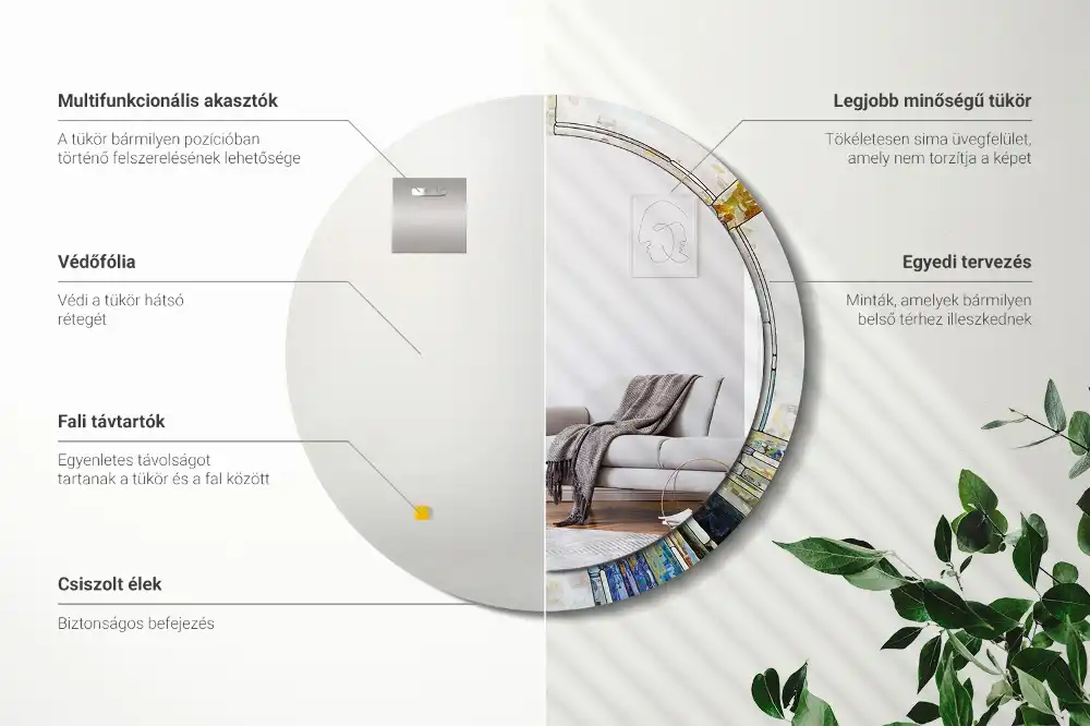 Specchio rotondo con cornice stampata Vetrate colorate