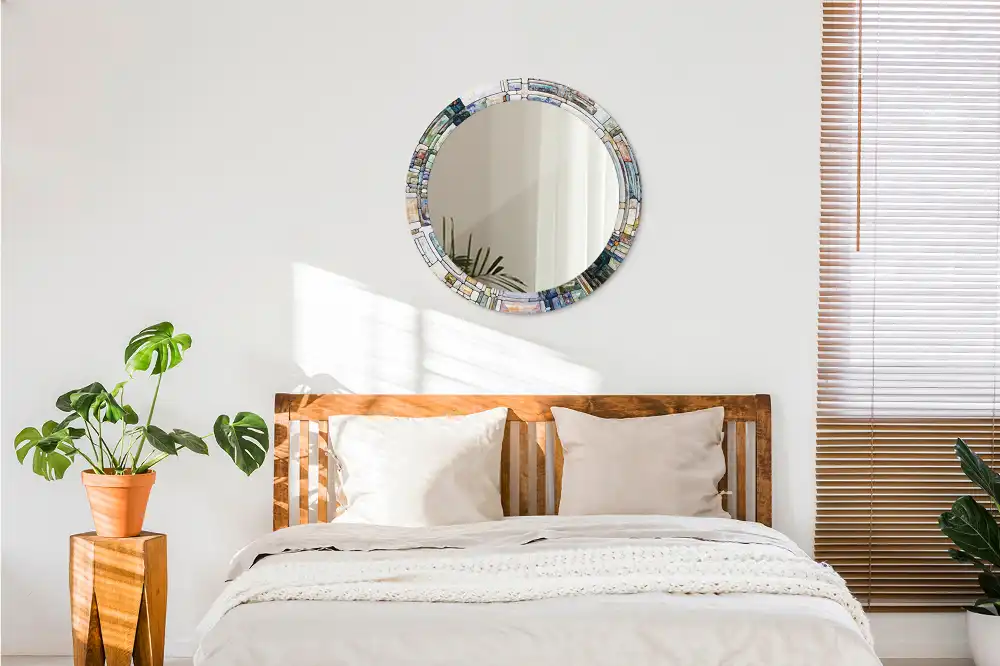 Specchio rotondo con cornice stampata Vetrate colorate