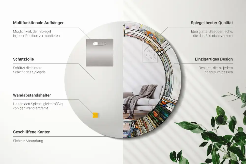 Specchio rotondo con cornice stampata Vetrate colorate