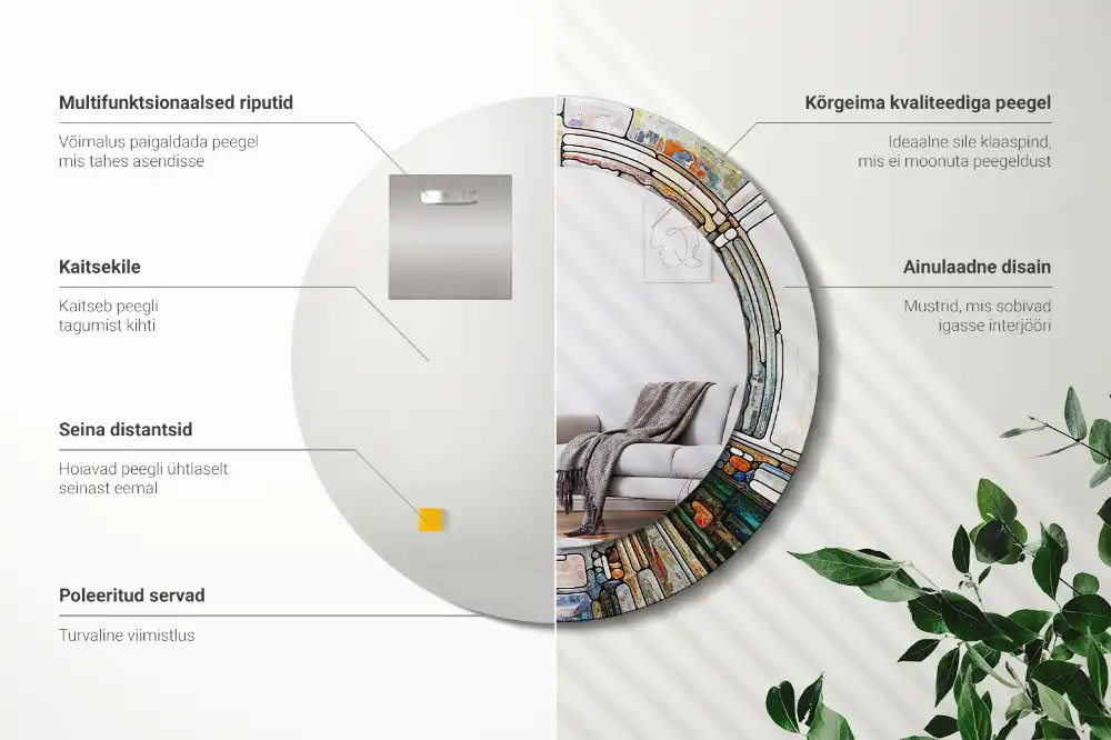 Specchio rotondo con cornice stampata Vetrate colorate