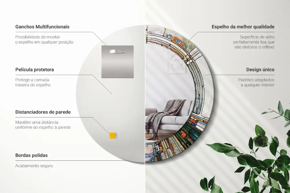 Specchio rotondo con cornice stampata Vetrate colorate