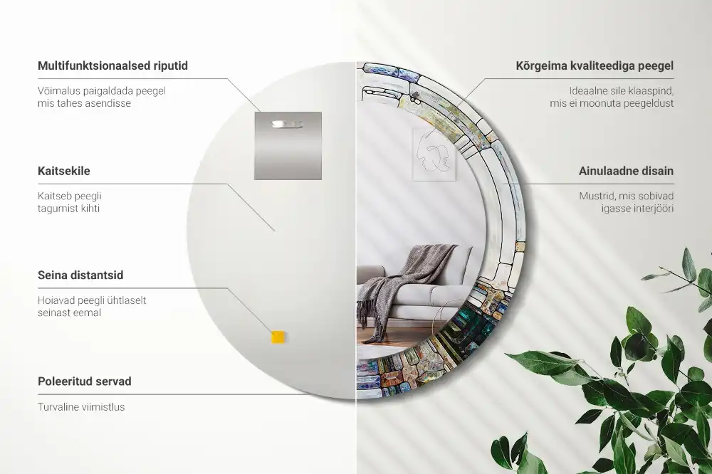 Specchio rotondo con cornice stampata Vetrate colorate