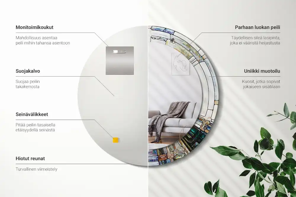 Specchio rotondo con cornice stampata Vetrate colorate