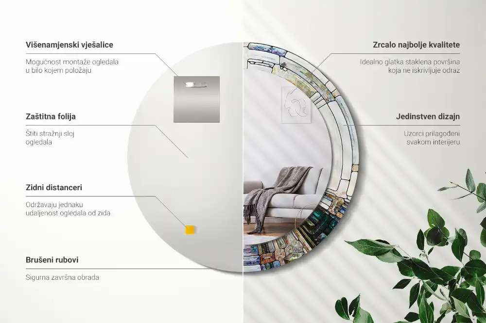 Specchio rotondo con cornice stampata Vetrate colorate