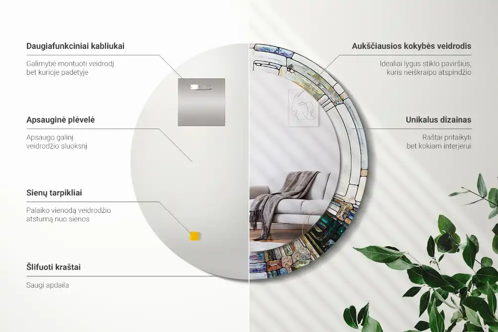 Specchio rotondo con cornice stampata Vetrate colorate