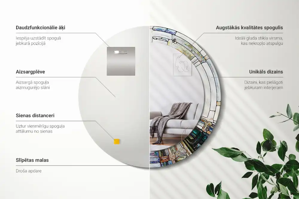 Specchio rotondo con cornice stampata Vetrate colorate