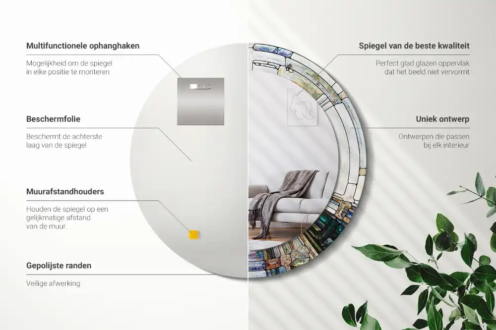 Specchio rotondo con cornice stampata Vetrate colorate