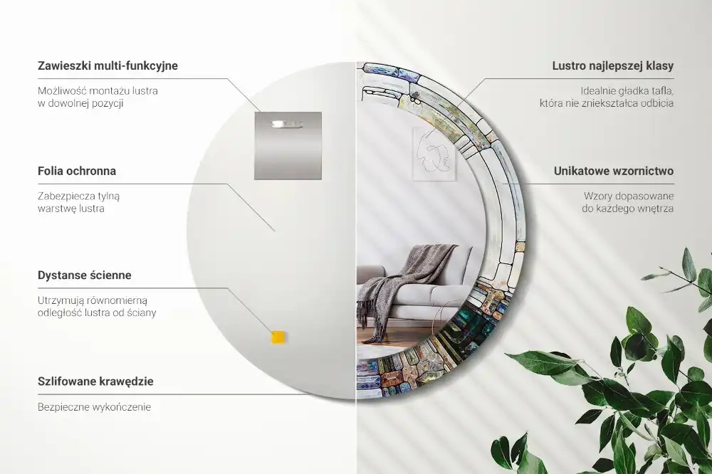 Specchio rotondo con cornice stampata Vetrate colorate