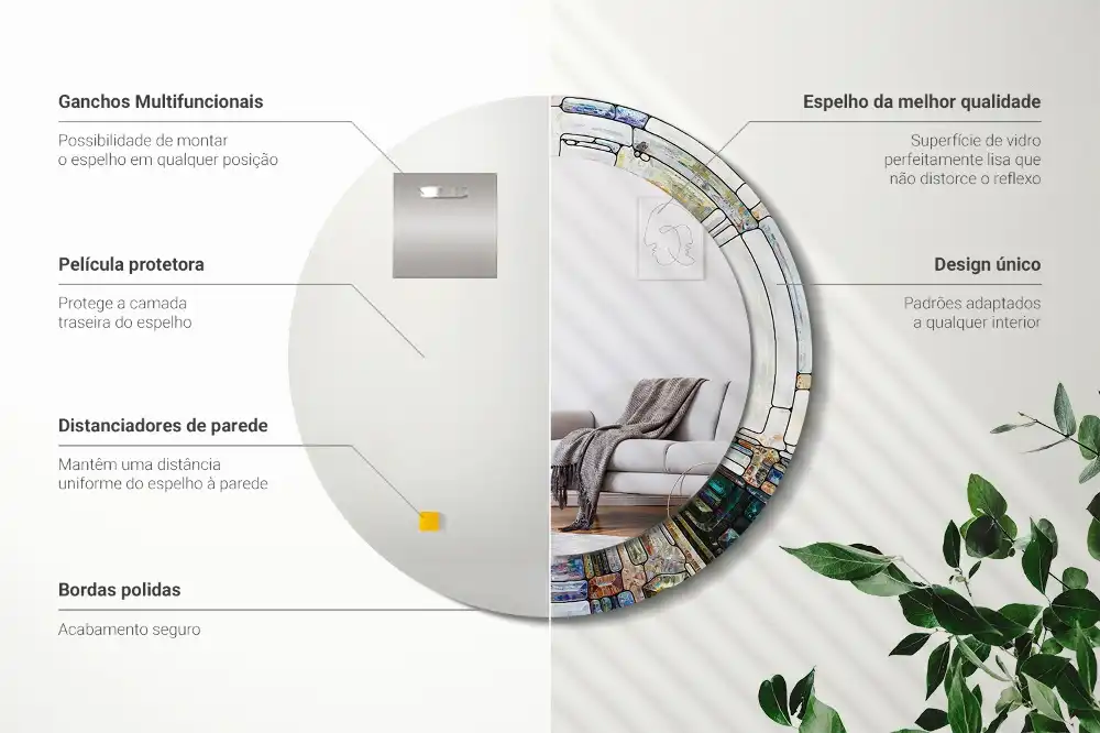 Specchio rotondo con cornice stampata Vetrate colorate