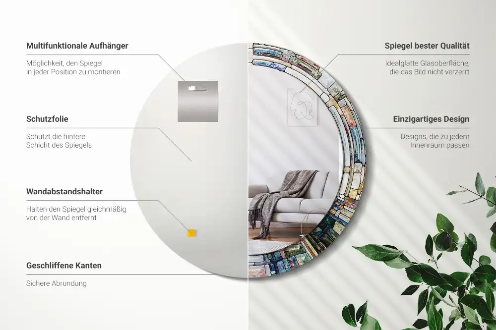 Specchio rotondo con cornice stampata Vetrate colorate