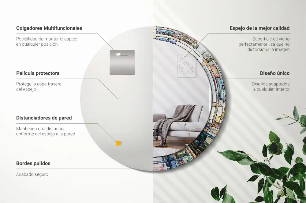 Specchio rotondo con cornice stampata Vetrate colorate