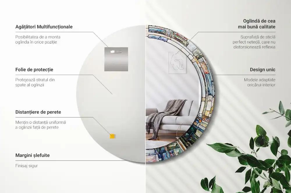 Specchio rotondo con cornice stampata Vetrate colorate