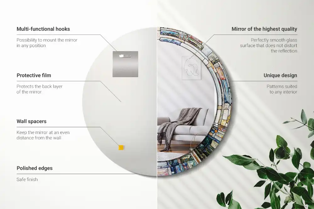 Specchio rotondo con cornice stampata Vetrate colorate